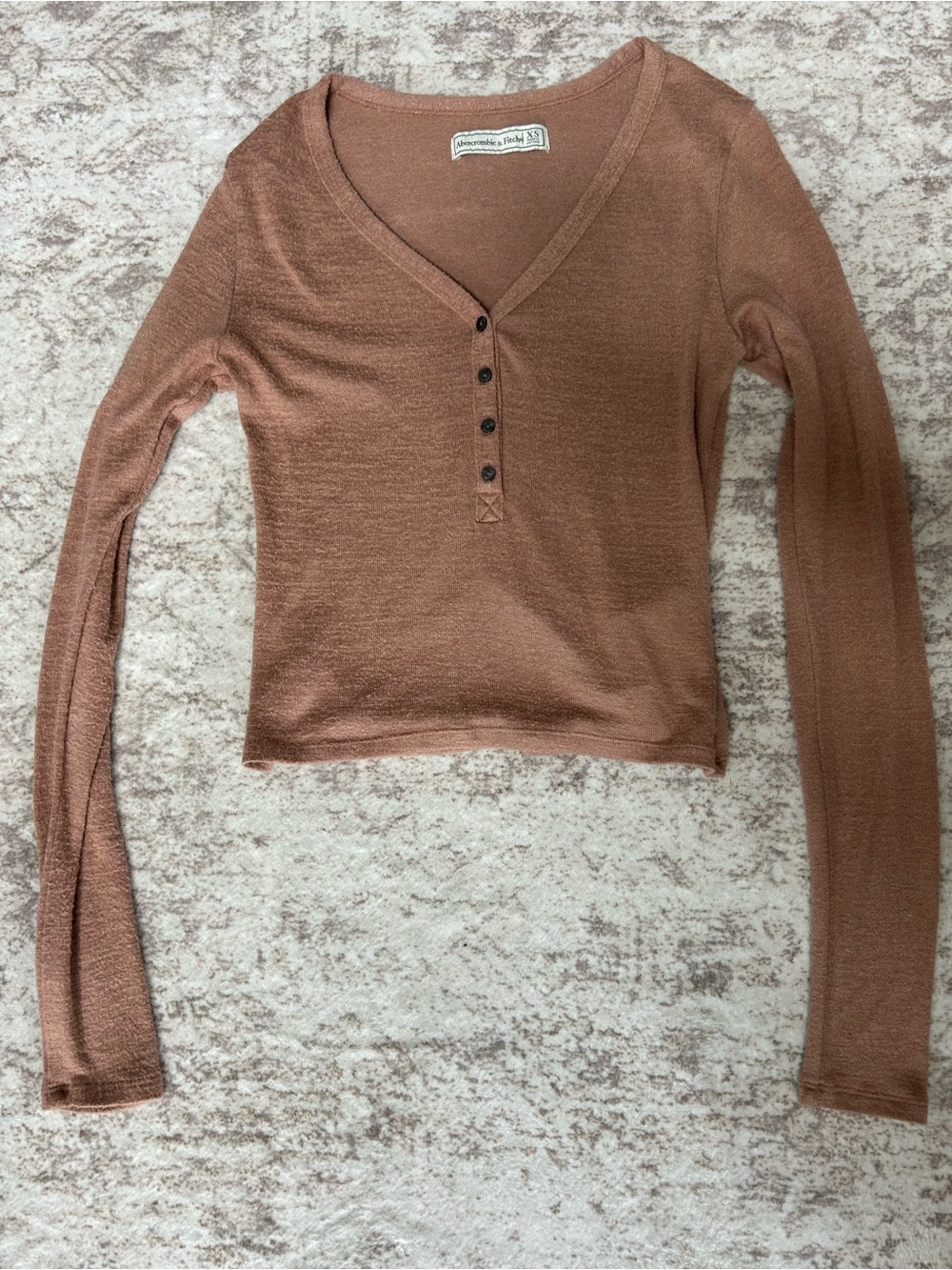 Abercrombie & Fitch Long Sleeve Ribbed Henley Top - Rust Light Brown